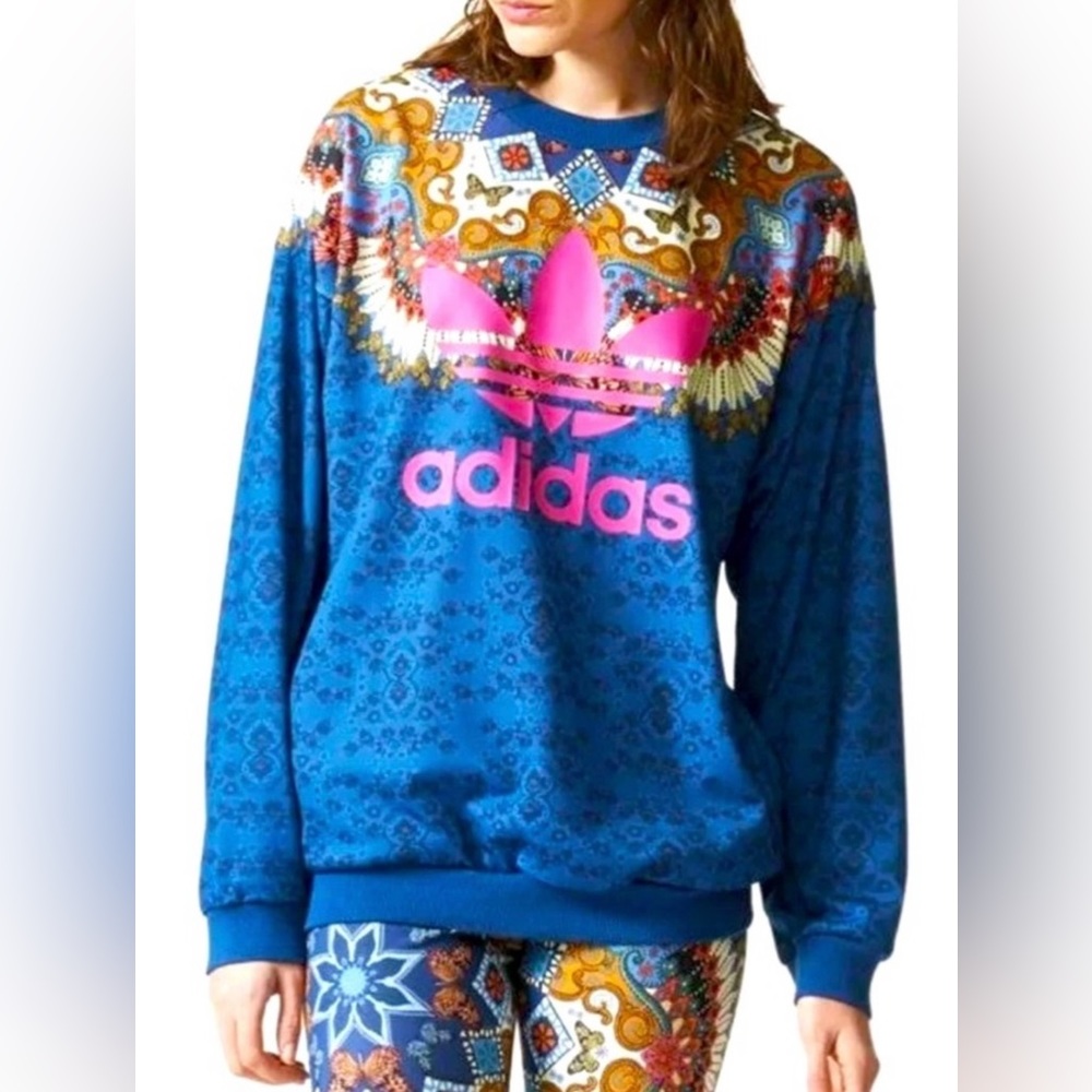 Adidas x Farm Rio Butterfly Blue Paisley Crewneck Sweatshirt size L